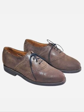 Allen Edmonds Dark Brown Nubuck Saddle Oxford Vibram Sole Men 7.5 D